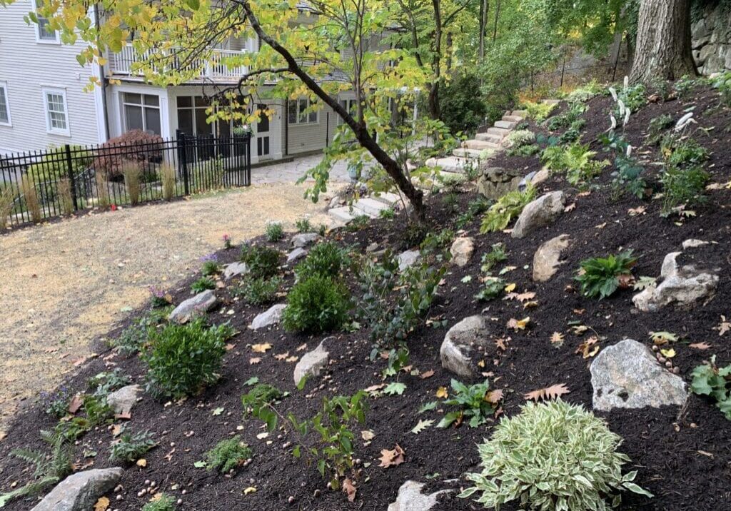 Restored slope is erosion proof, has a softer grade and is incorporated into the landscape.