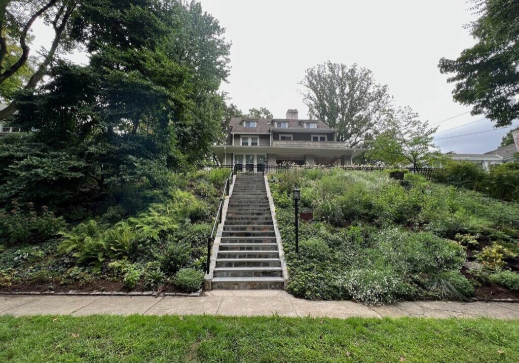 Erosion proof landscape design for a steep slope. 